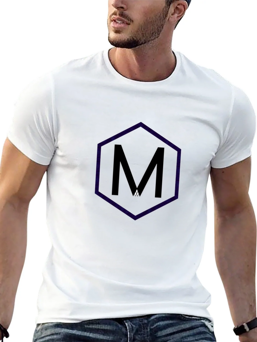 Mens Black T-Shirt with Hexagon M Design