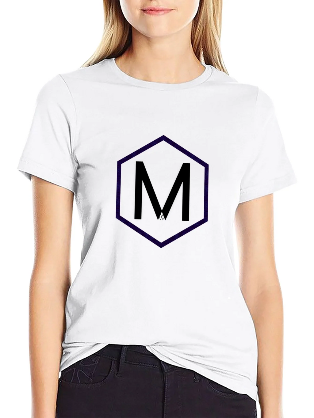 Mens Black T-Shirt with Hexagon M Design