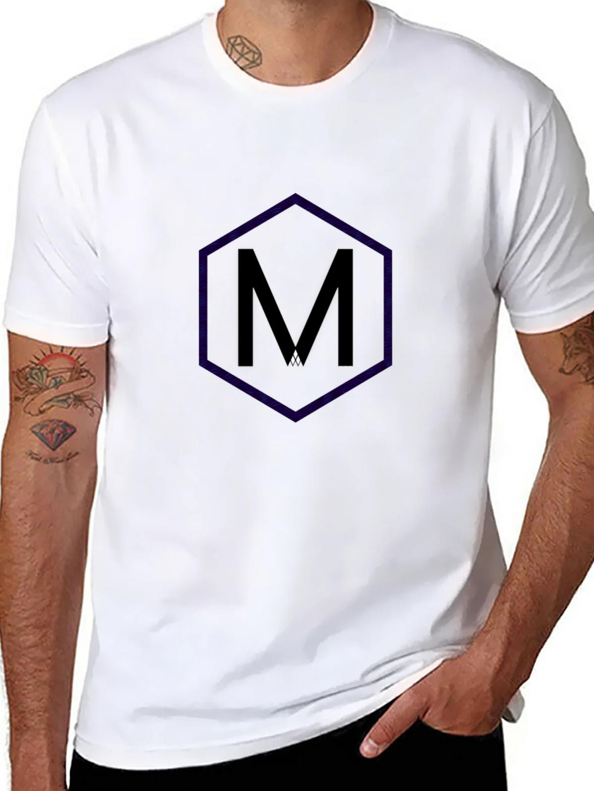 Mens Black T-Shirt with Hexagon M Design