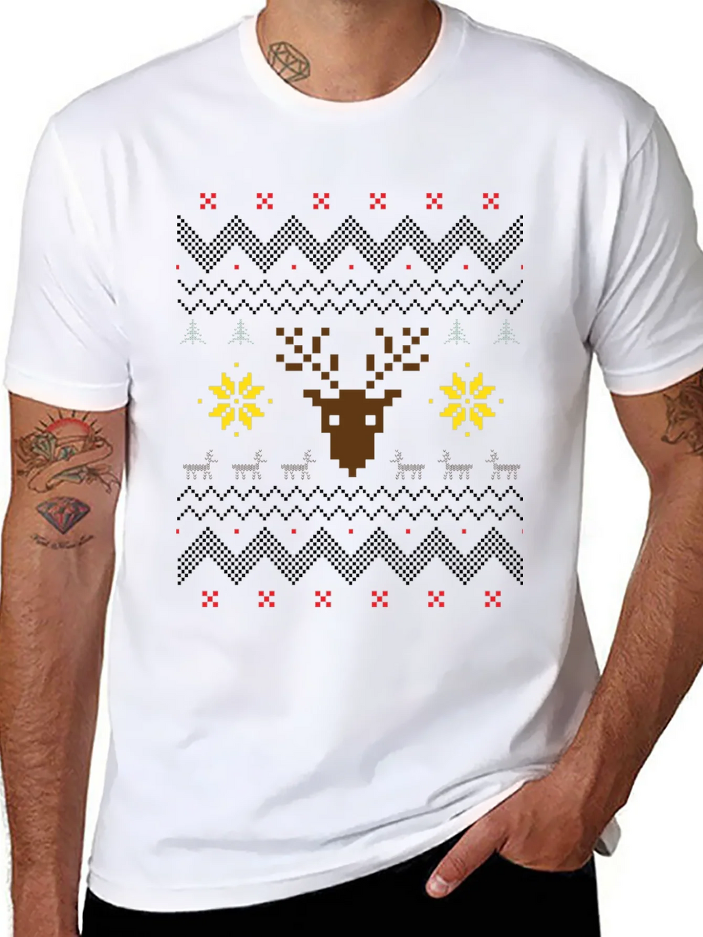 Pixel Art Christmas Deer Graphic Tee