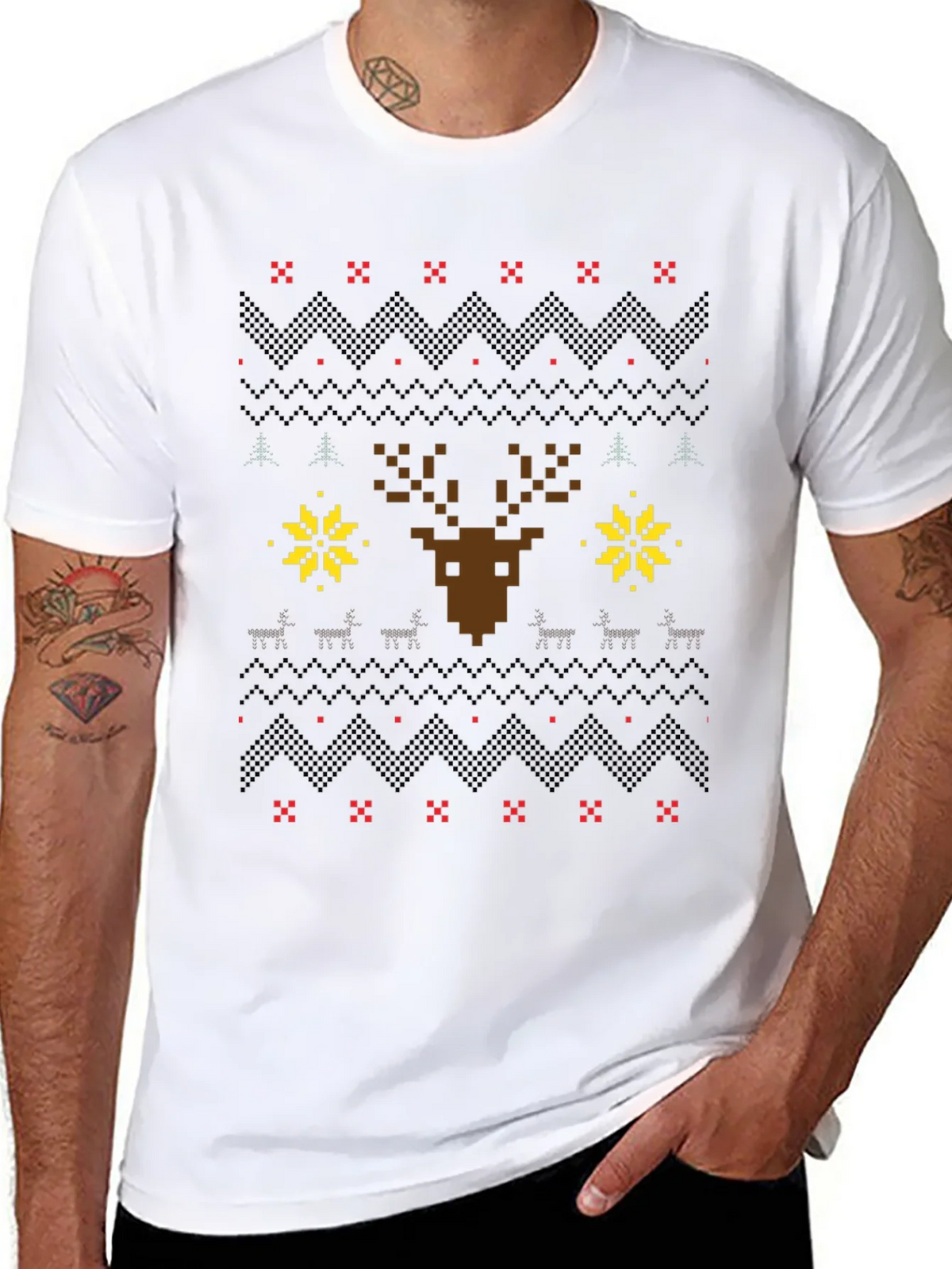 Pixel Art Christmas Deer Graphic Tee