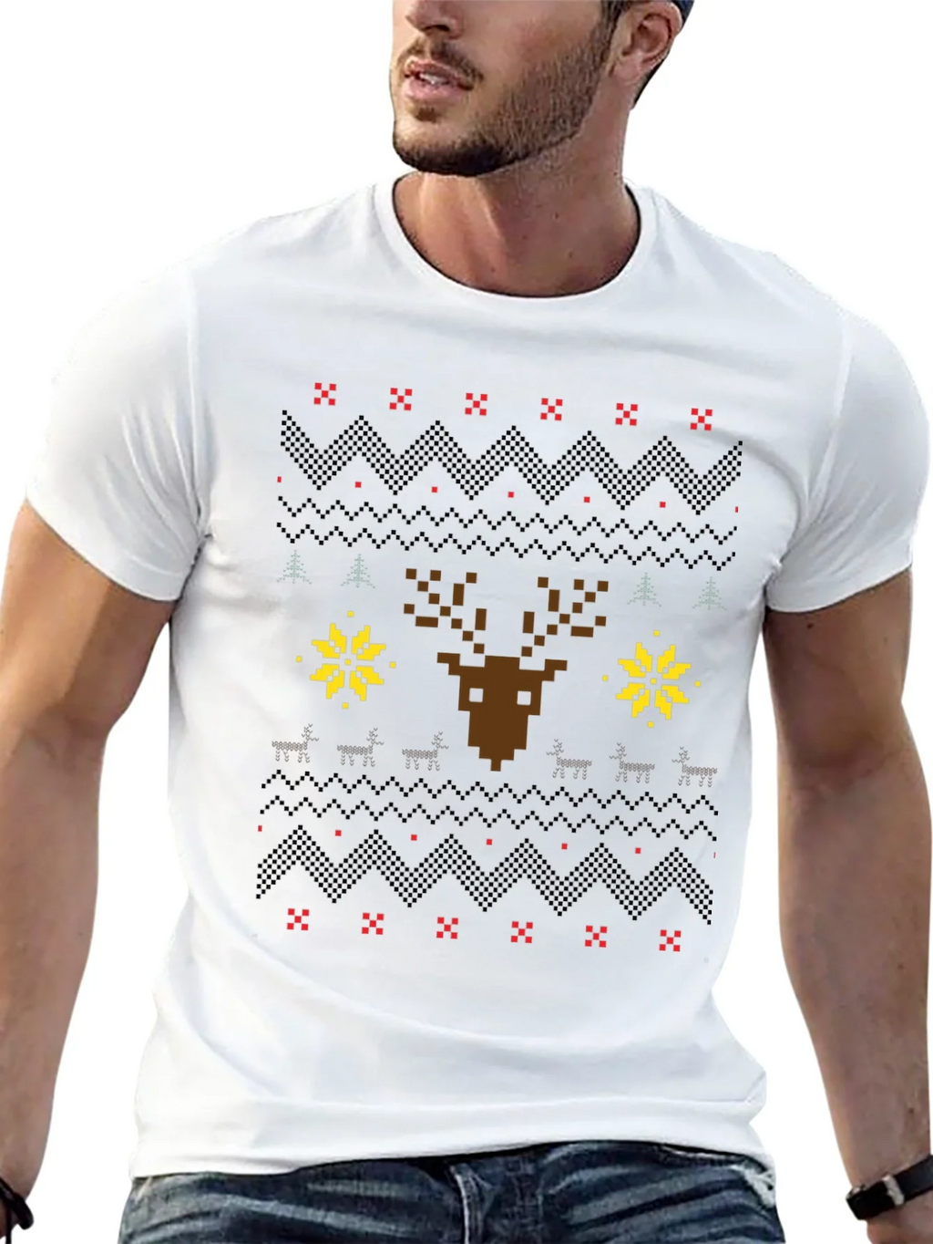 Pixel Art Christmas Deer Graphic Tee