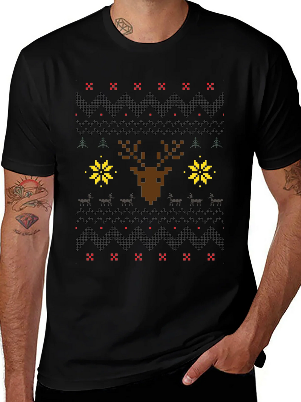 Pixel Art Christmas Deer Graphic Tee