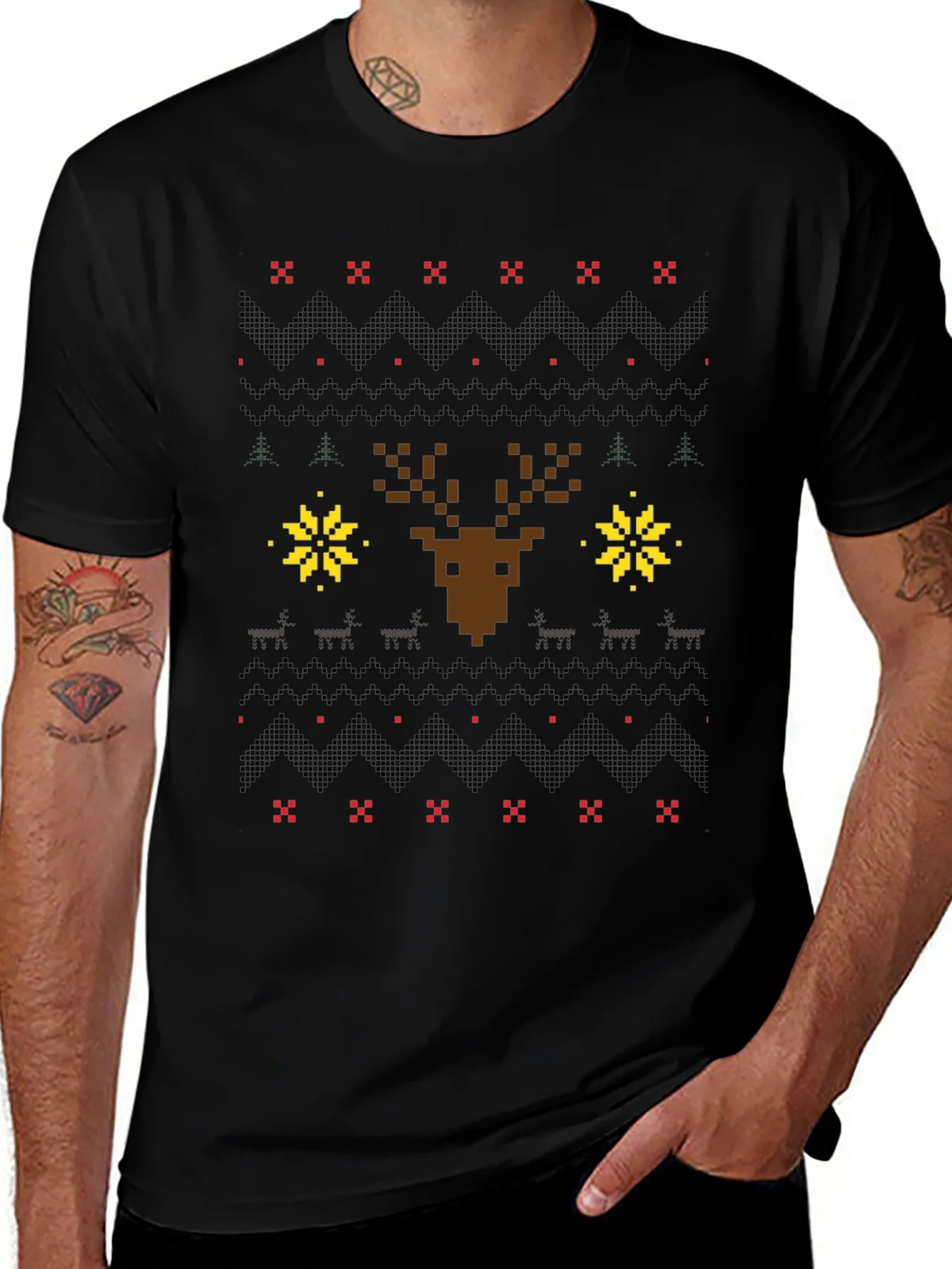 Pixel Art Christmas Deer Graphic Tee