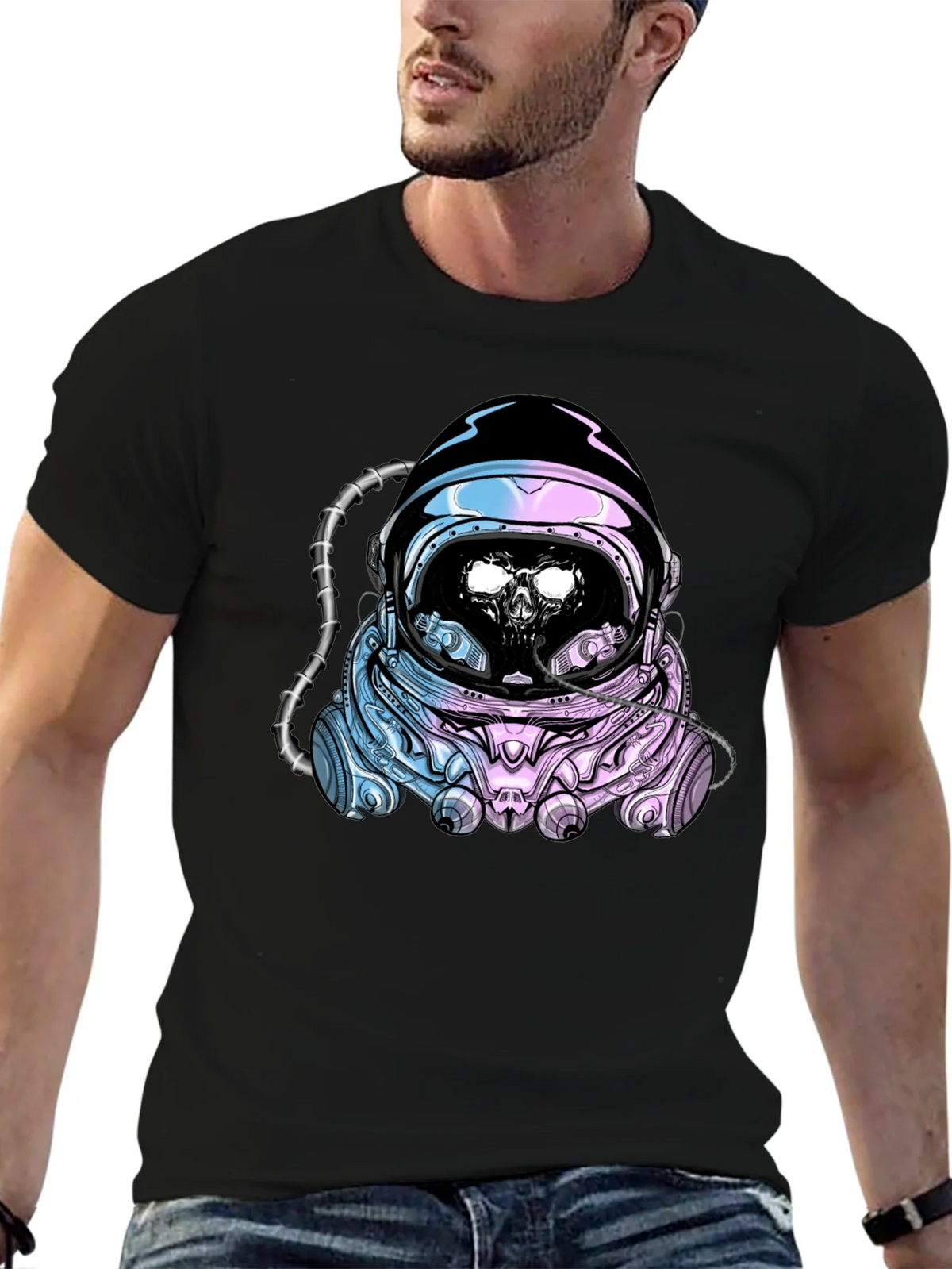Skull Astronaut Graphic Tee - Black