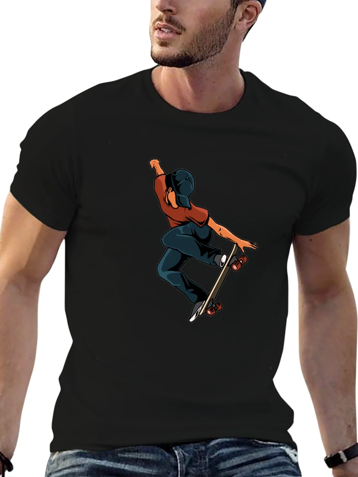 Skateboard Graphic Tee - Cool Black Cotton T-Shirt