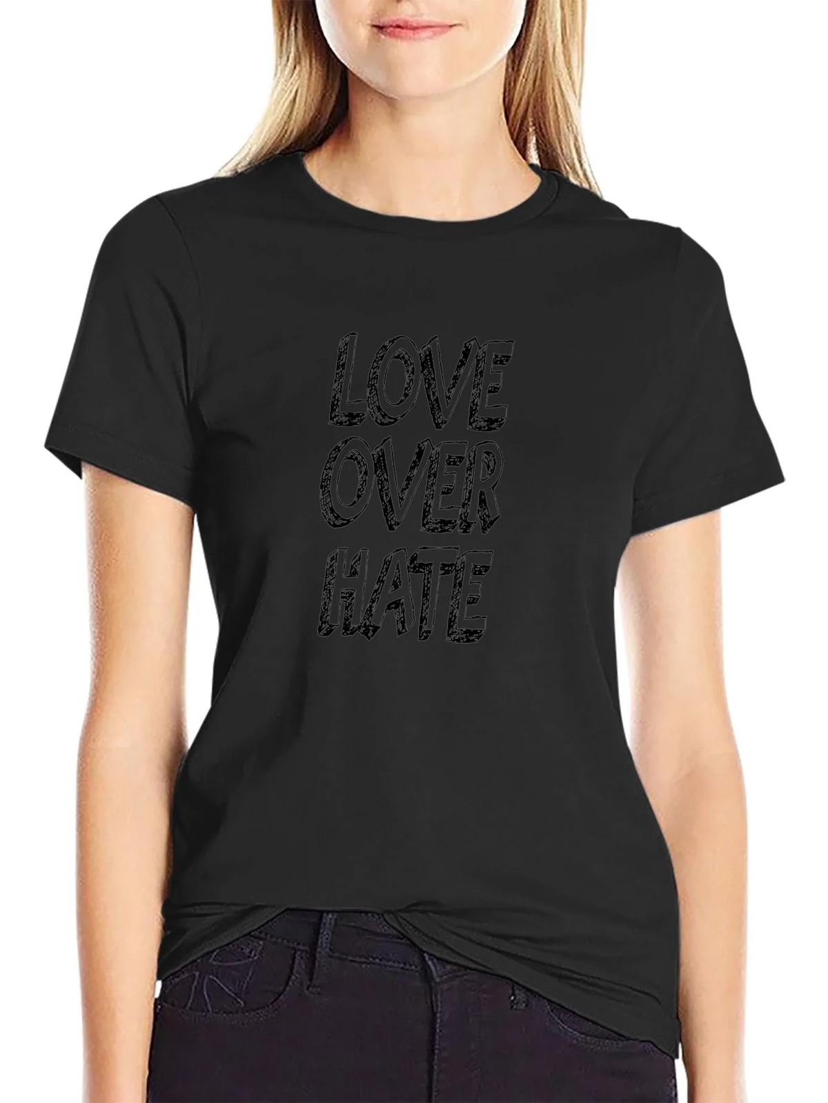 Love Over Hate Graphic Tee - Black Cotton T-Shirt