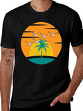 Sunset Palm Tree Graphic Tee - Black