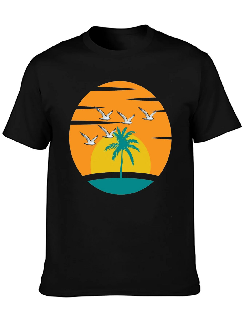Sunset Palm Tree Graphic Tee - Black