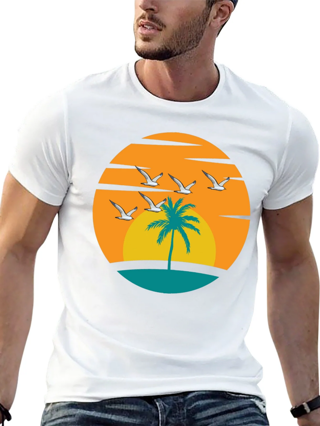 Sunset Palm Tree Graphic Tee - Black