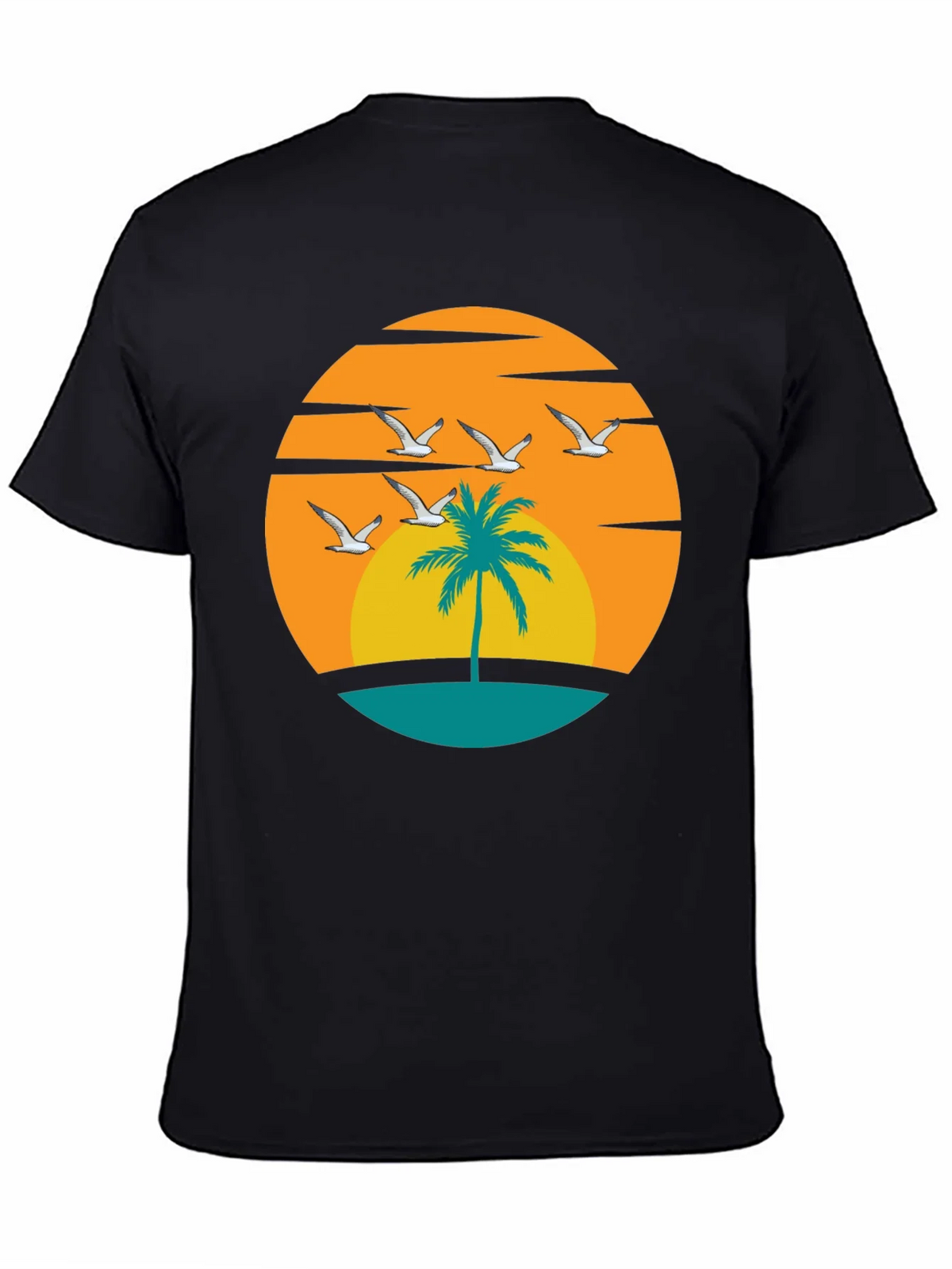 Sunset Palm Tree Graphic Tee - Black