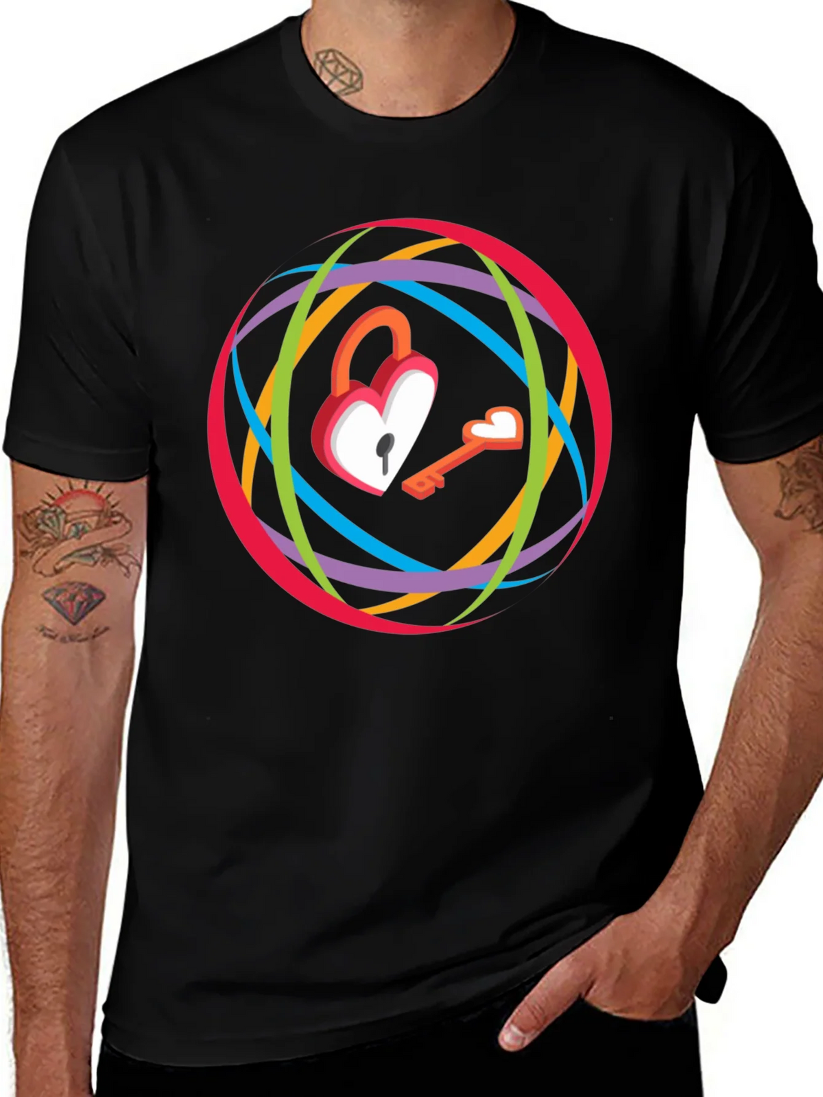 Heart Lock & Key Graphic T-Shirt - Modern Style