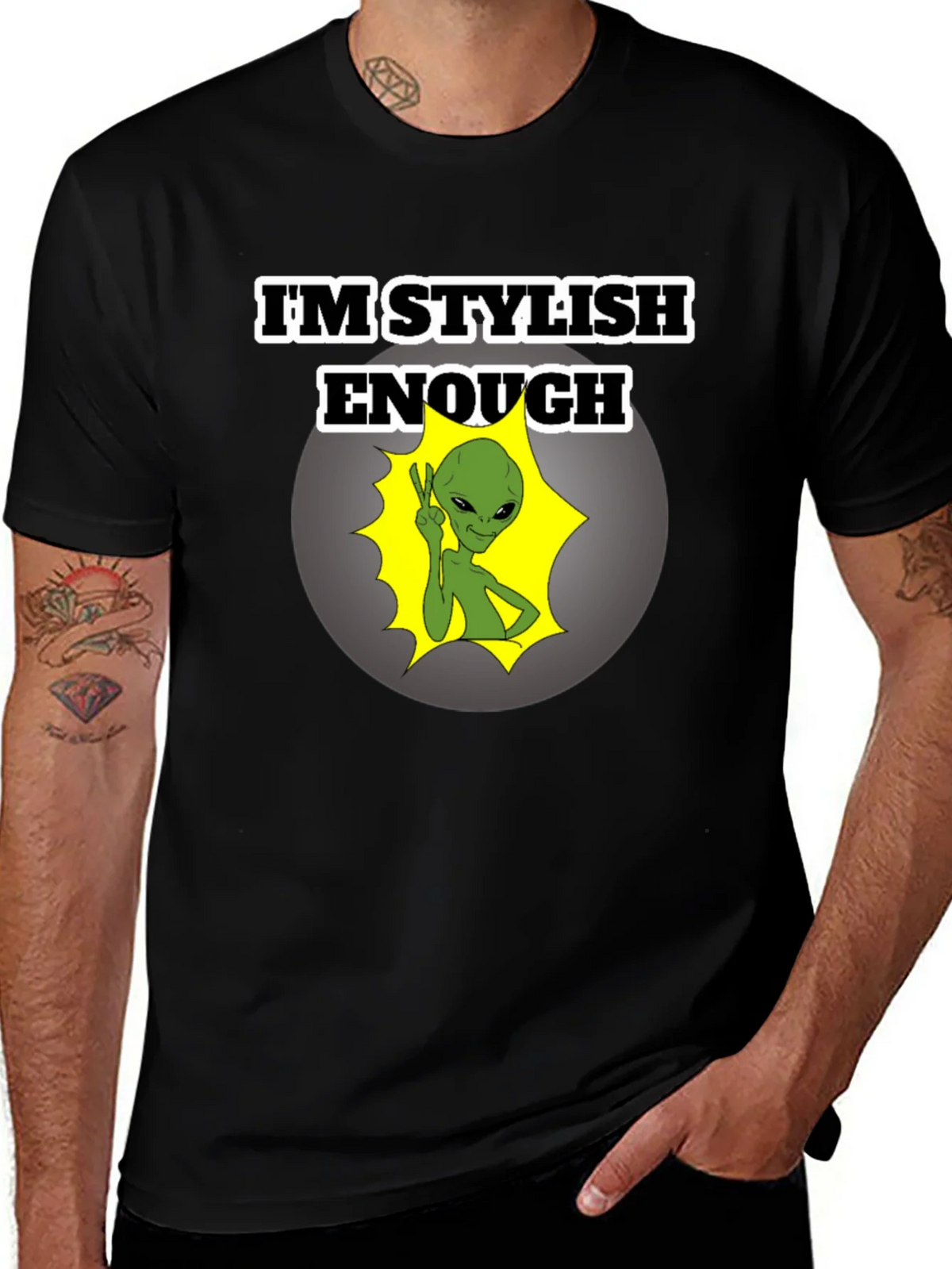 Stylish Alien Graphic T-Shirt - Mens Black Tee