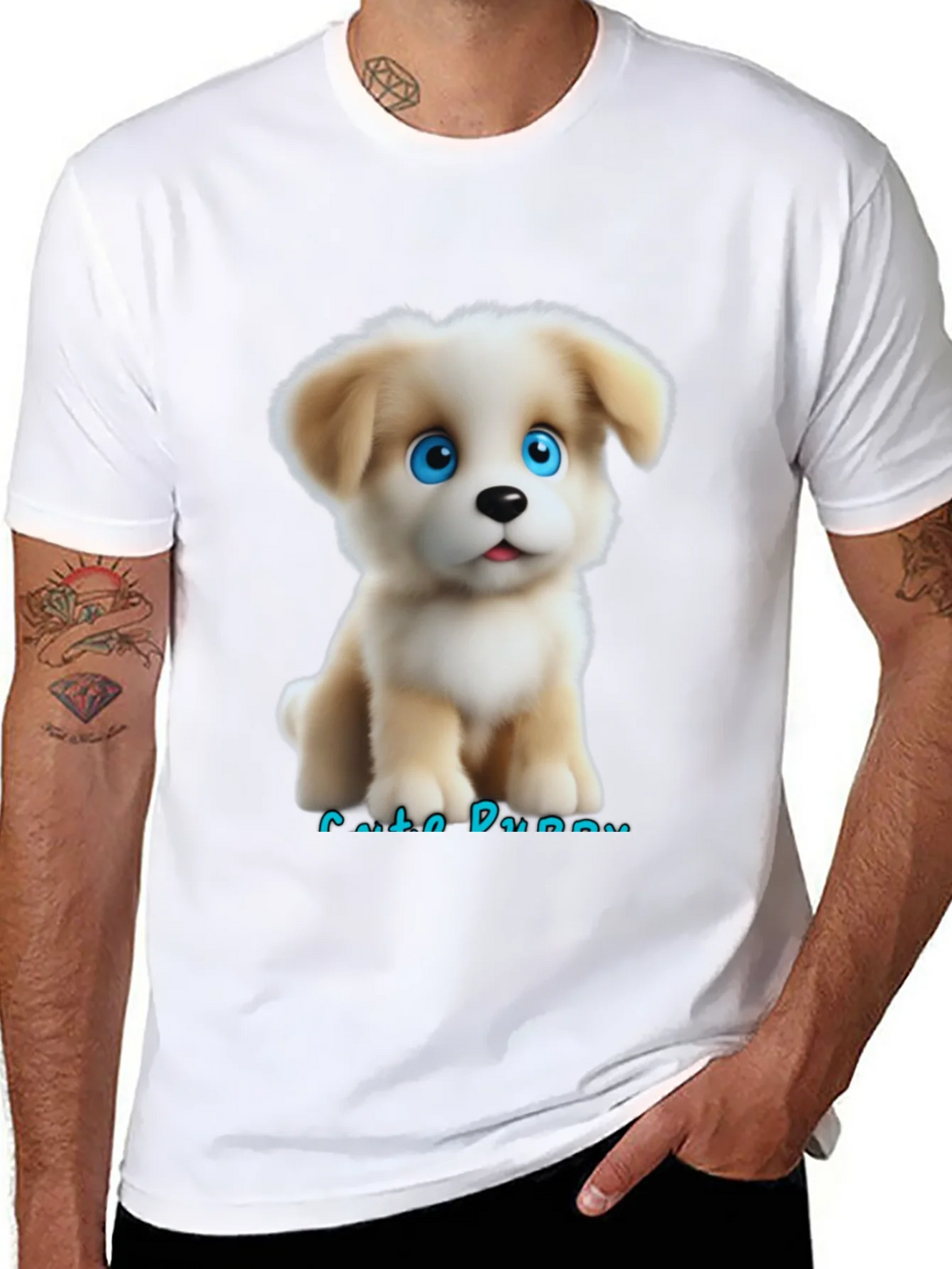 Cute Puppy Graphic Black T-Shirt for Men