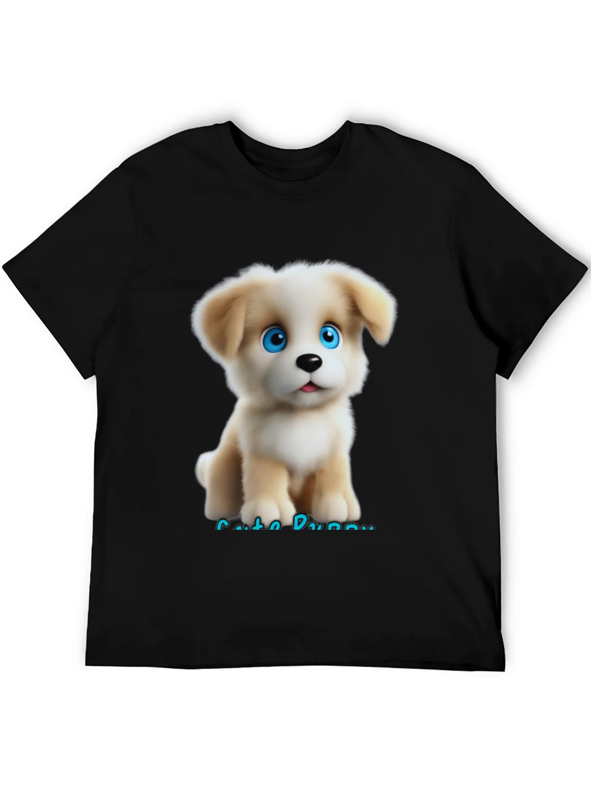 Cute Puppy Graphic Black T-Shirt for Men