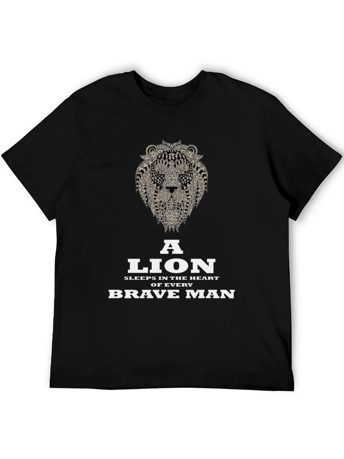 Lion Heart Brave Man Black Graphic T-Shirt