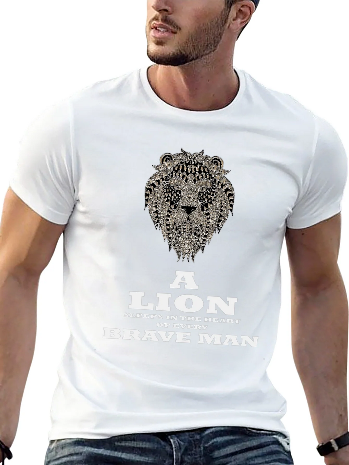 Lion Heart Brave Man Black Graphic T-Shirt