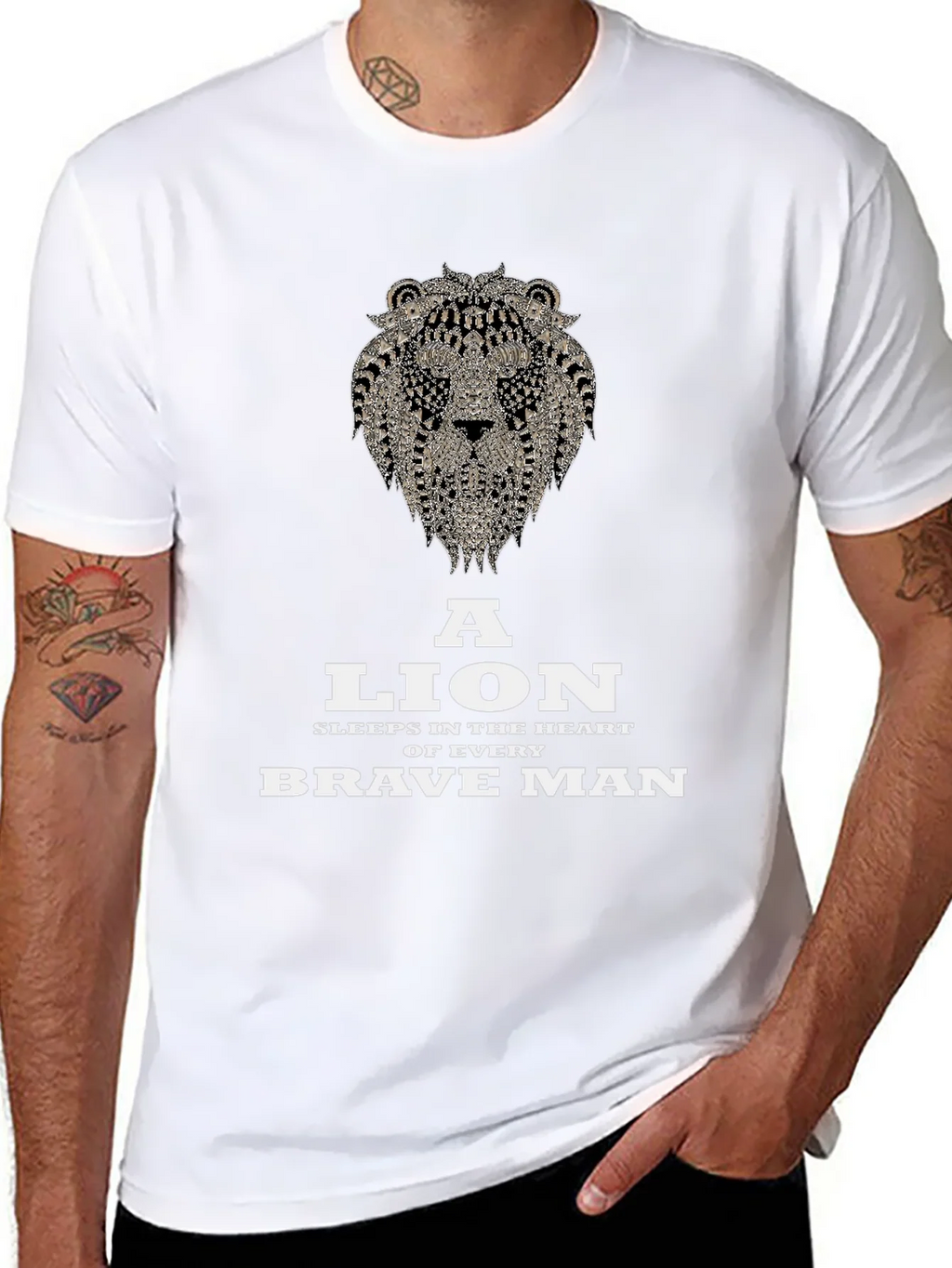 Lion Heart Brave Man Black Graphic T-Shirt
