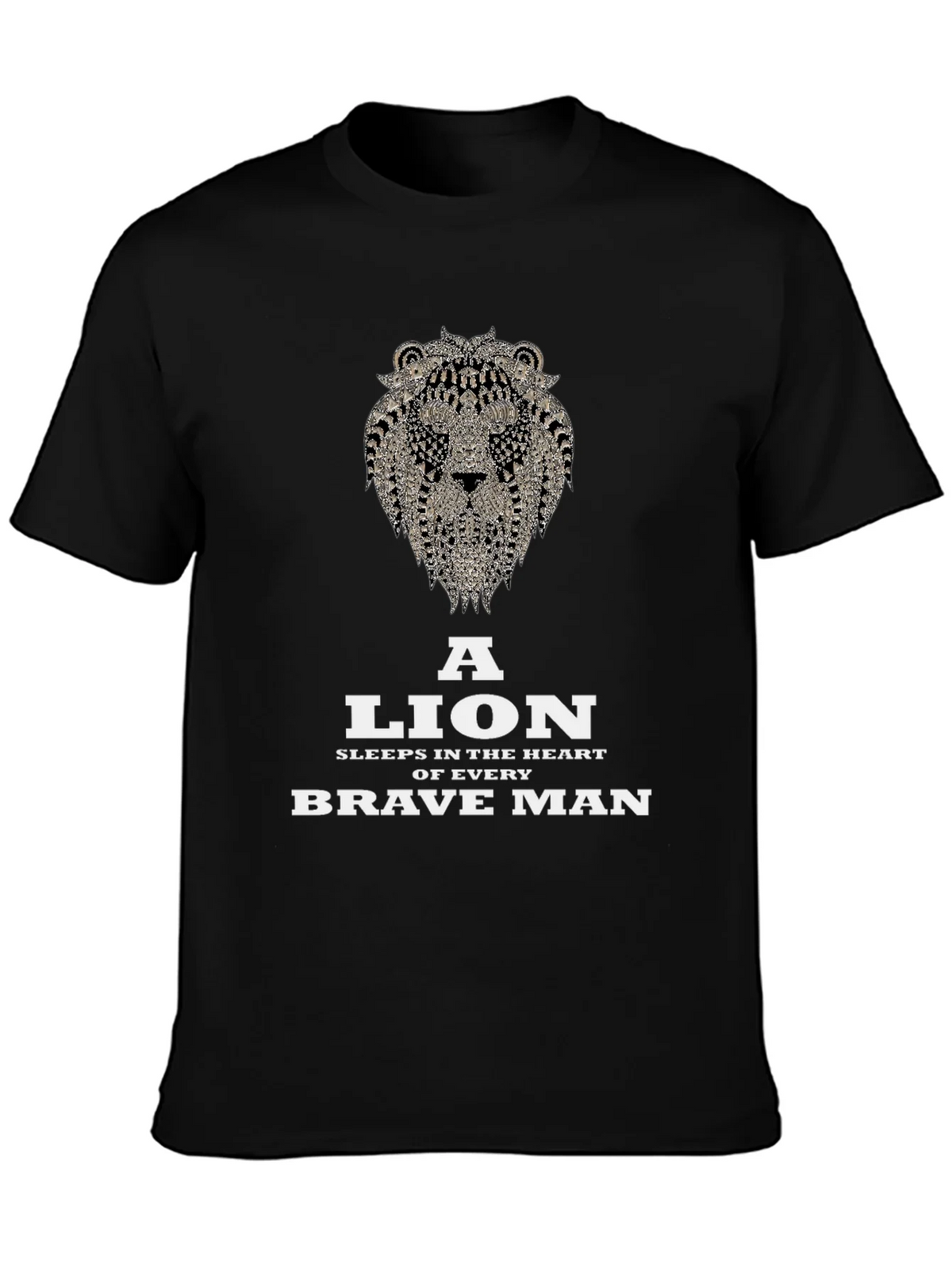 Lion Heart Brave Man Black Graphic T-Shirt
