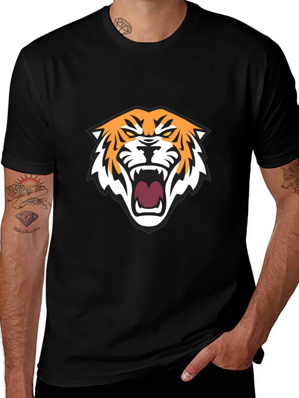 Mens Black T-Shirt with Tiger Graphic