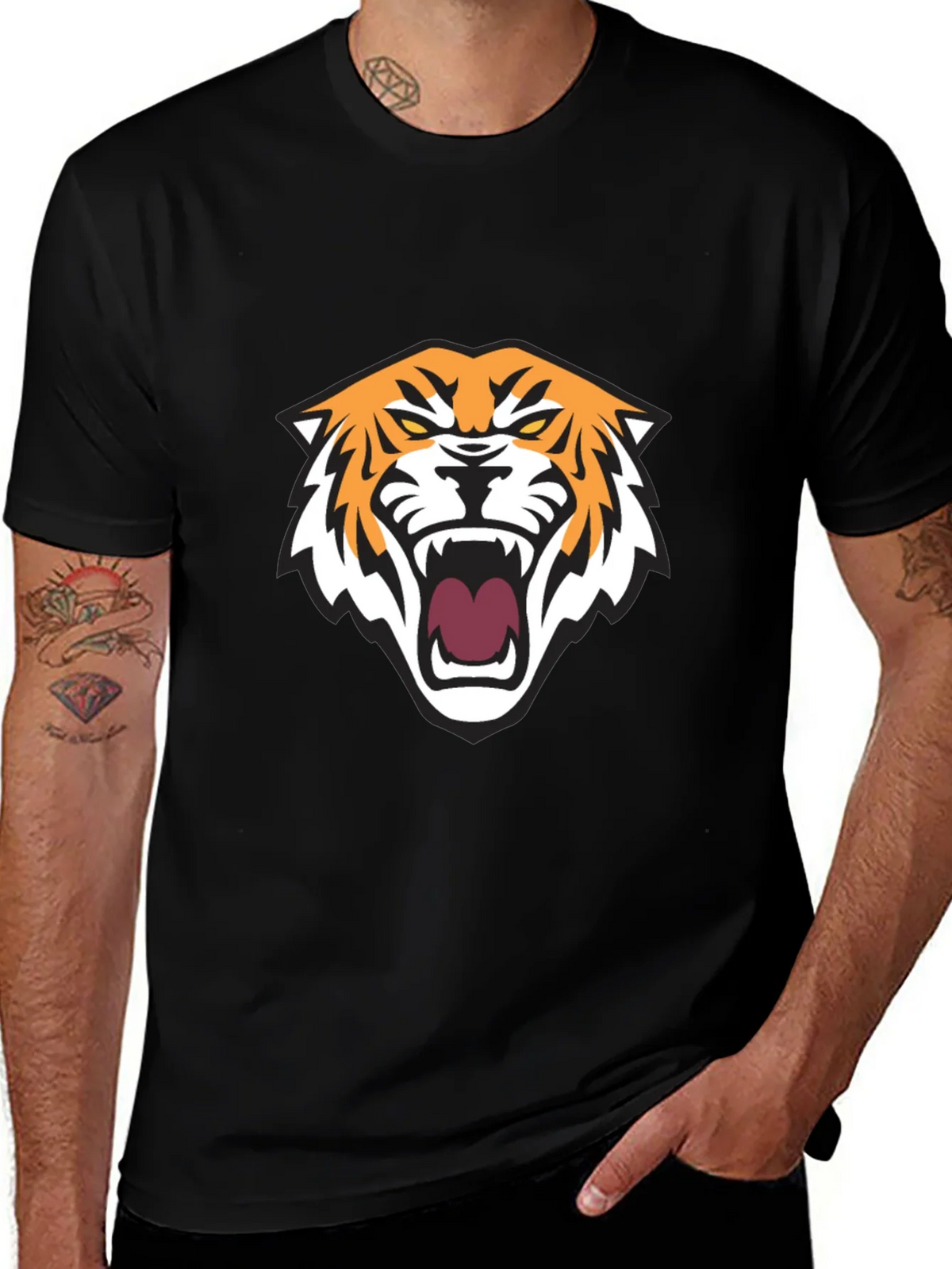 Mens Black T-Shirt with Tiger Graphic