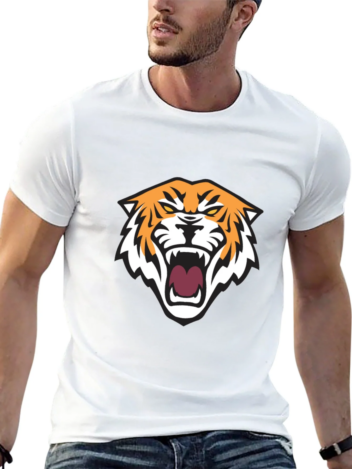 Mens Black T-Shirt with Tiger Graphic