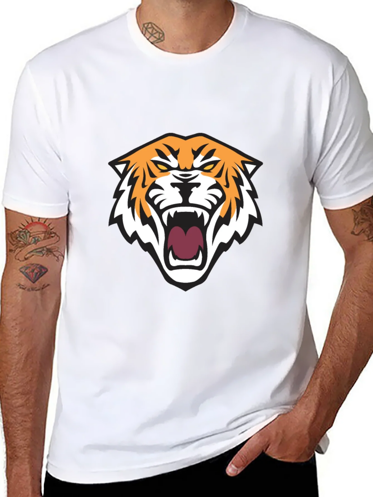 Mens Black T-Shirt with Tiger Graphic