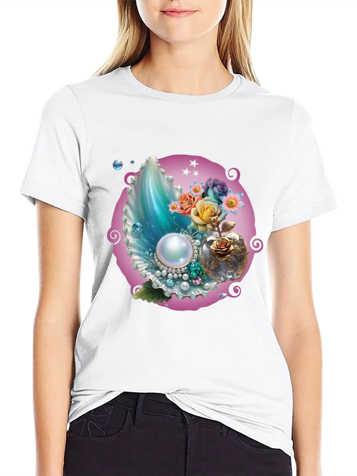Fantasy Pearl Shell Graphic Tee - Black