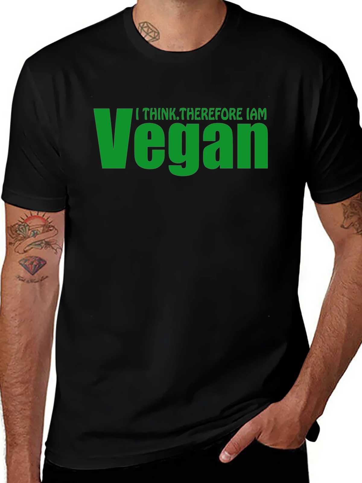 Vegan T-Shirt - I Think Therefore I Am - Black Tee
