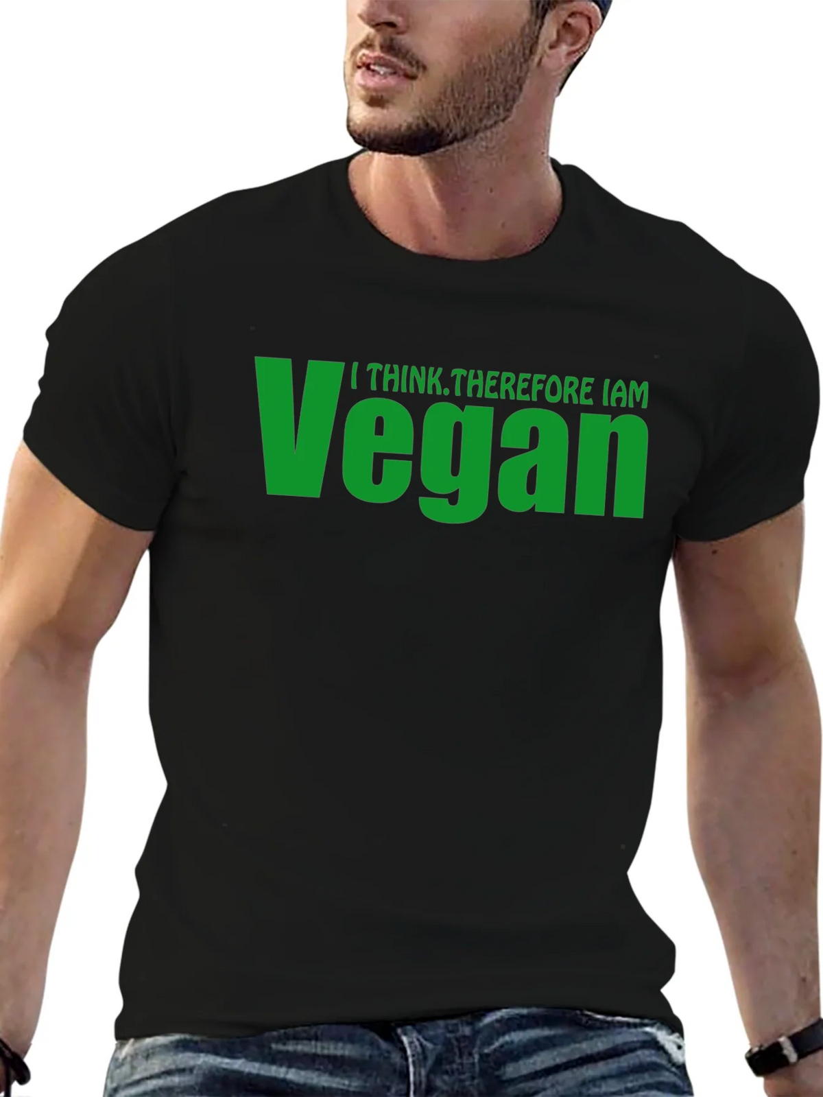 Vegan T-Shirt - I Think Therefore I Am - Black Tee