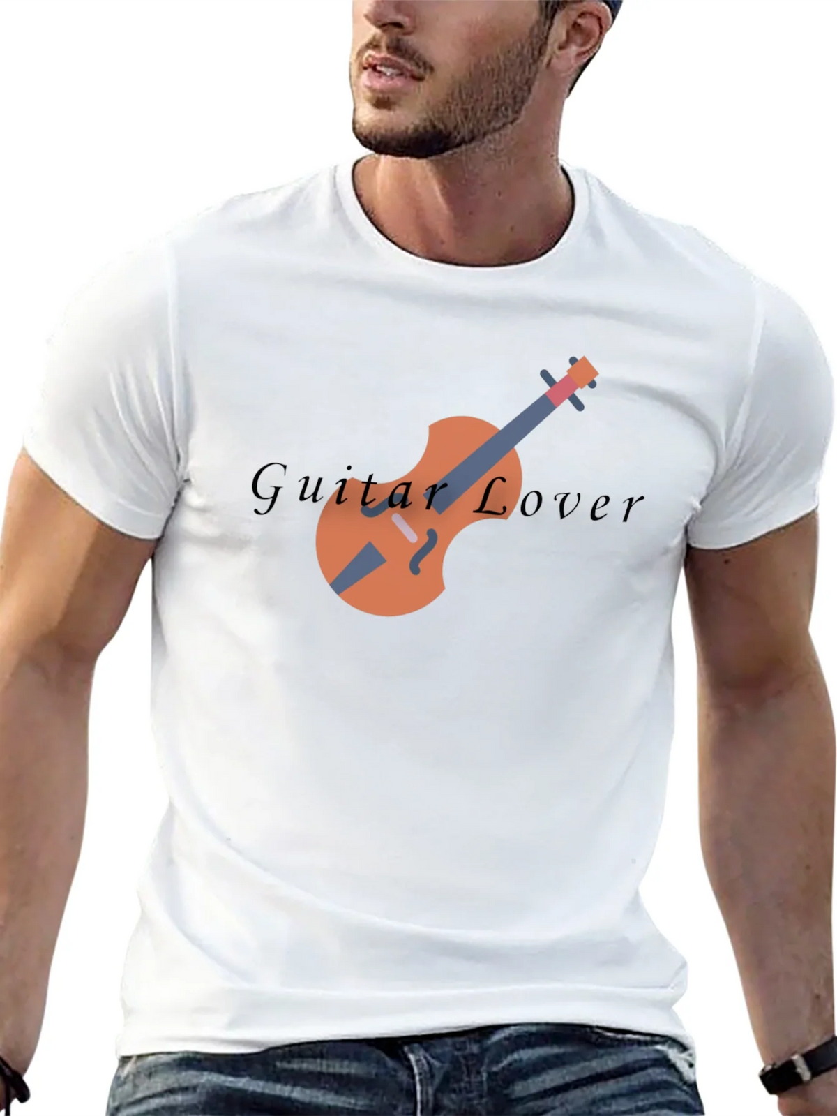 Guitar Lover Graphic Print Black T-Shirt