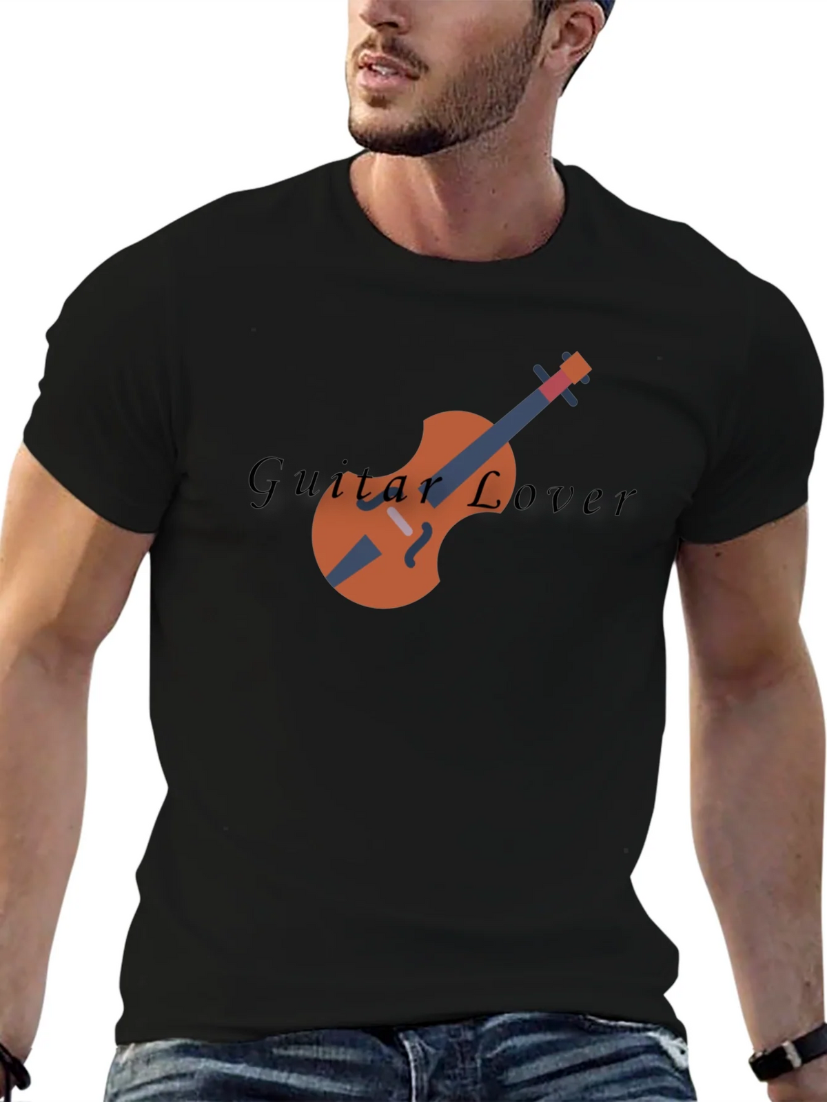 Guitar Lover Graphic Print Black T-Shirt