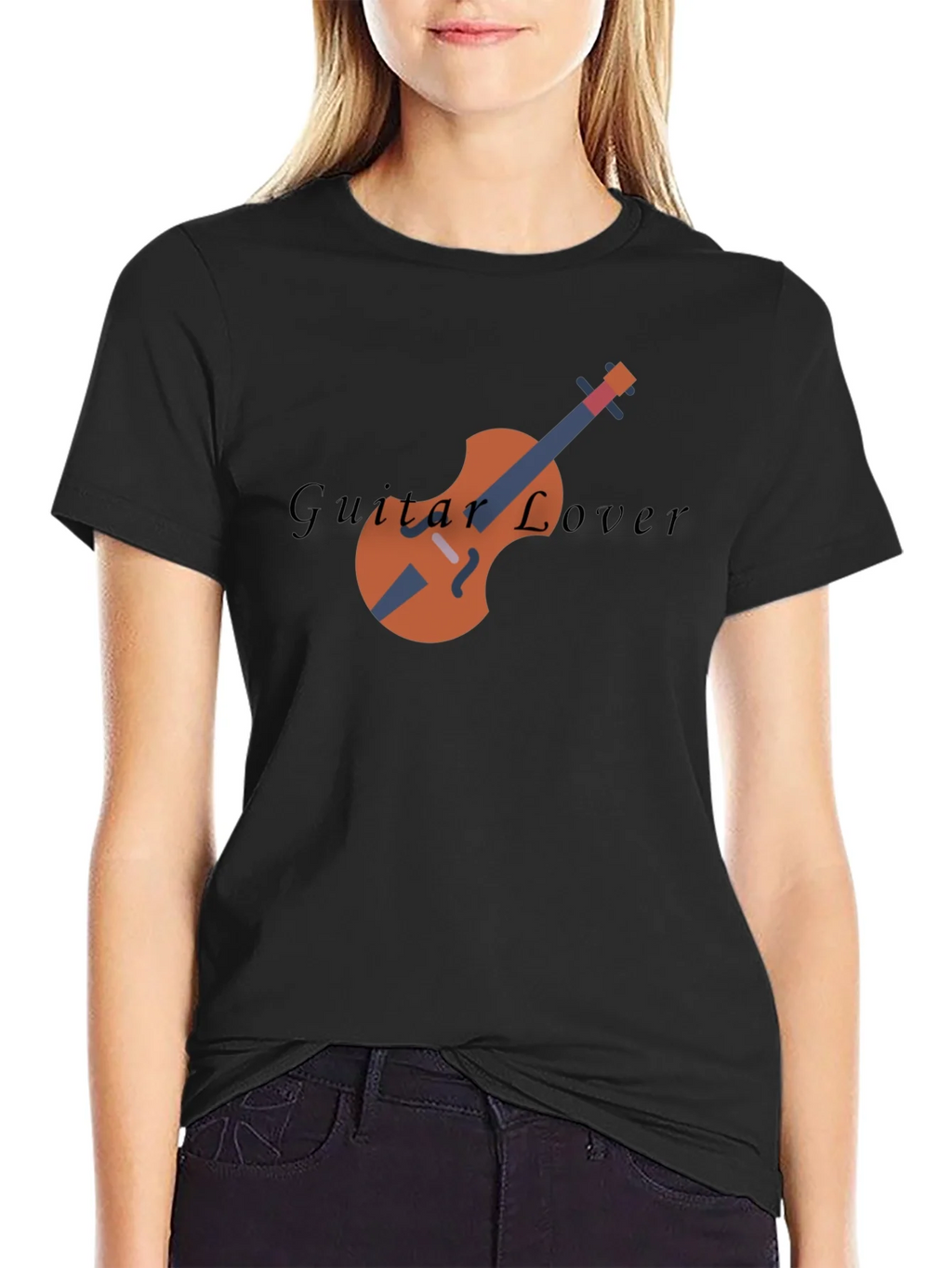 Guitar Lover Graphic Print Black T-Shirt