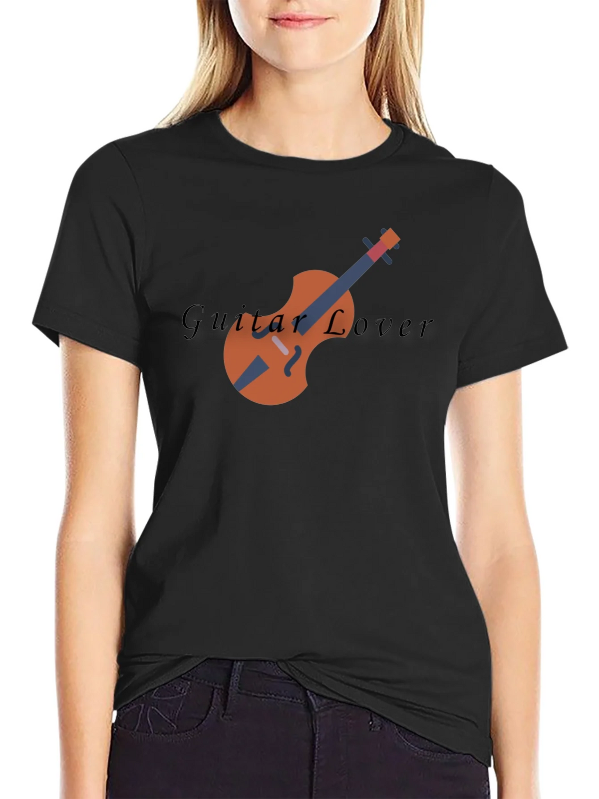 Guitar Lover Graphic Print Black T-Shirt