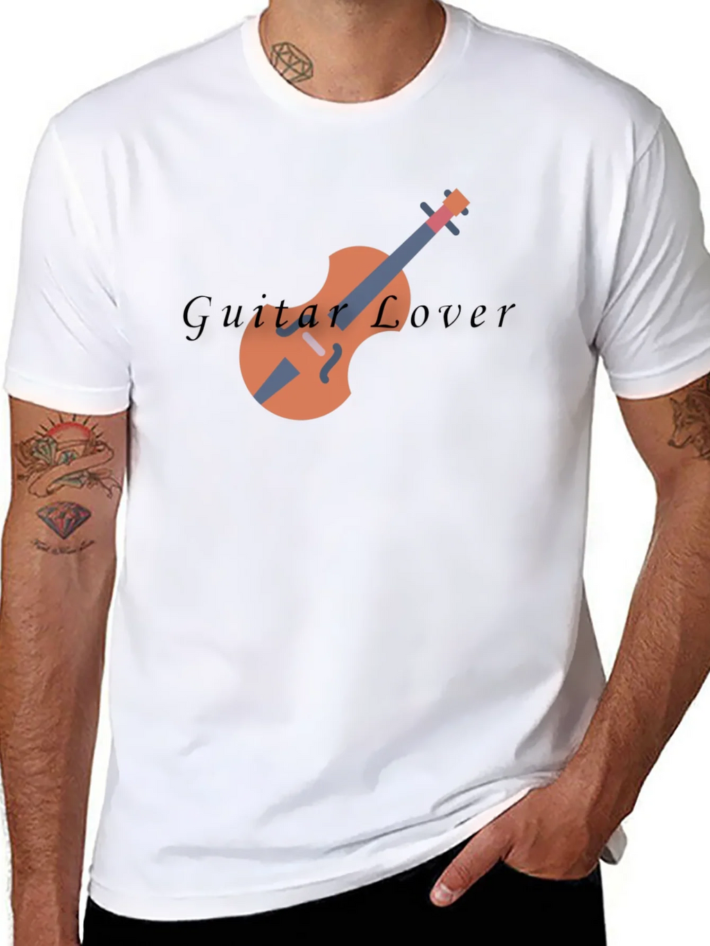 Guitar Lover Graphic Print Black T-Shirt