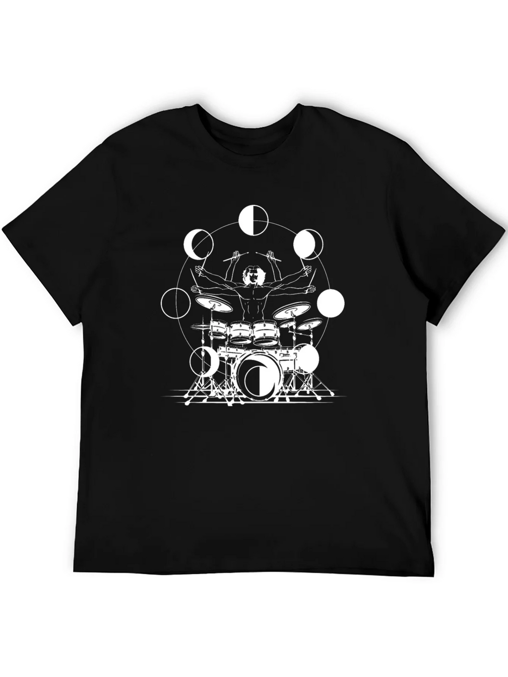 Drummer Moon Phases Graphic Black T-Shirt