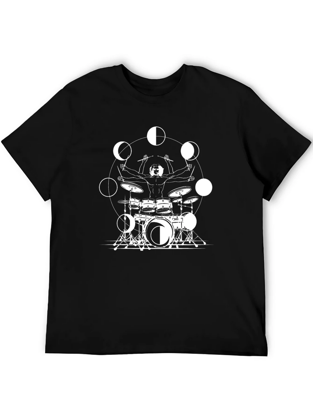 Drummer Moon Phases Graphic Black T-Shirt