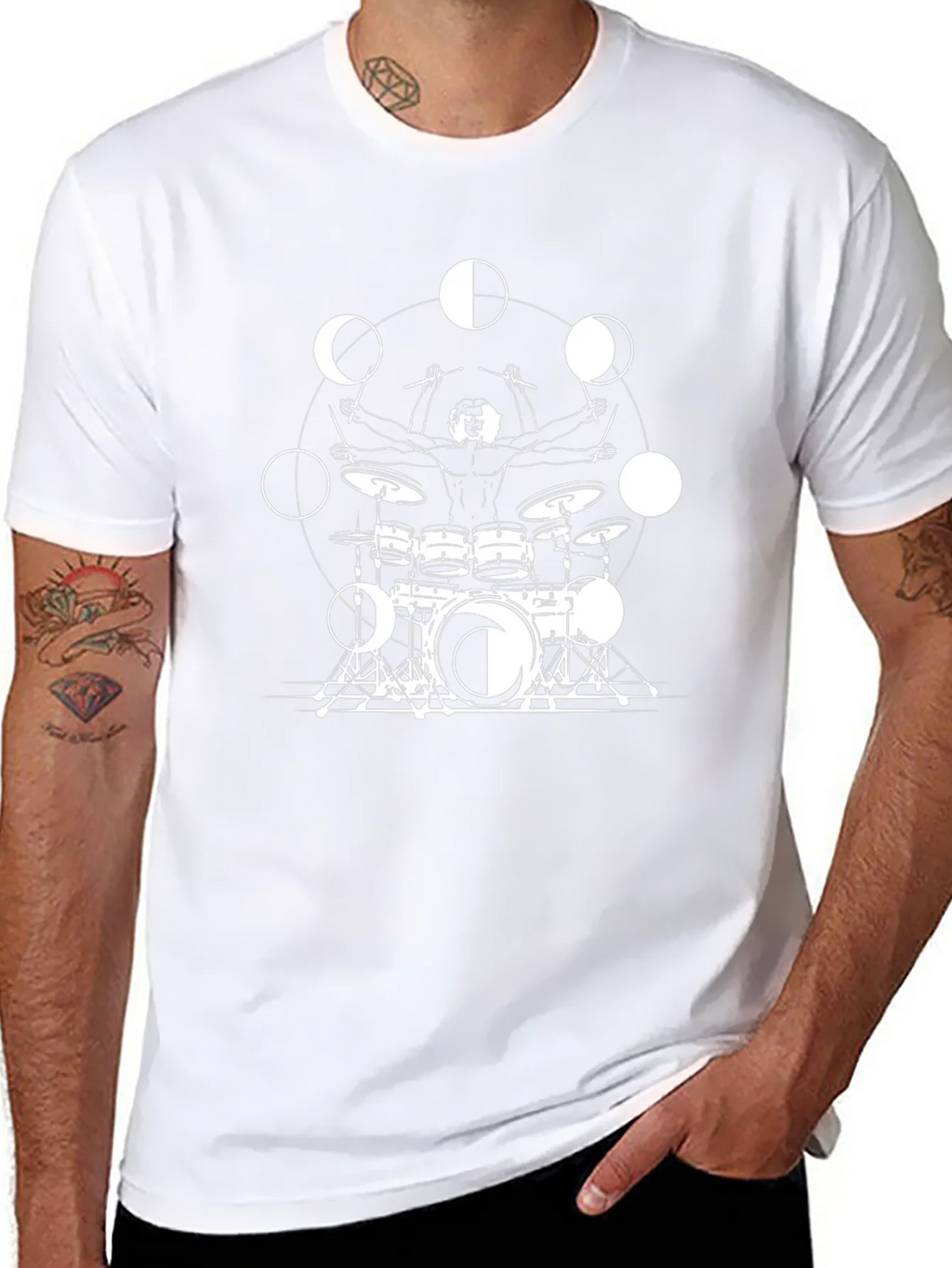 Drummer Moon Phases Graphic Black T-Shirt