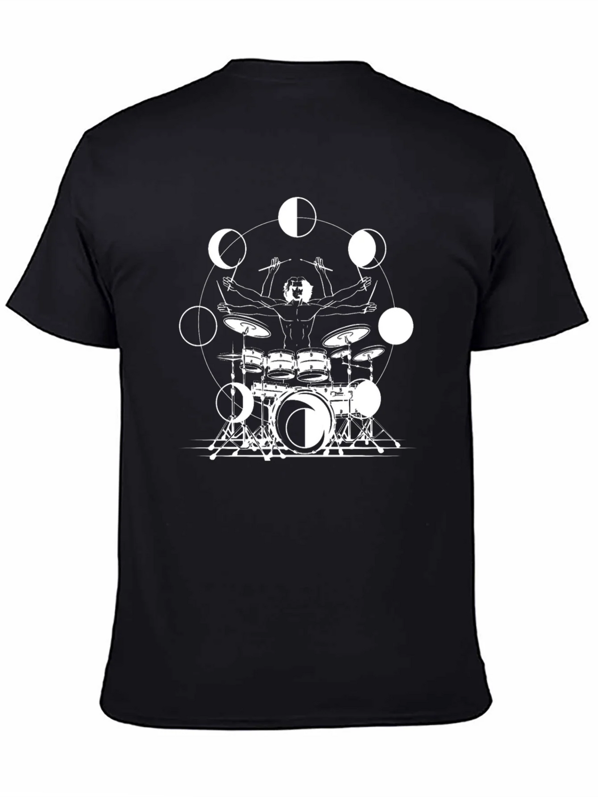 Drummer Moon Phases Graphic Black T-Shirt