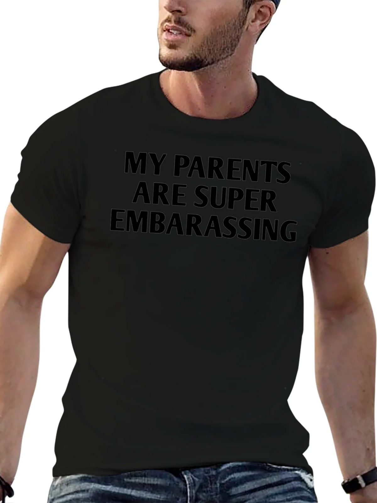 Funny My Parents Are Super Embarrassing Black T-Shirt