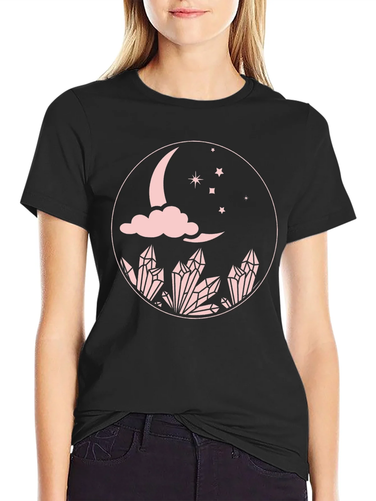 Moon Crystal Graphic Tee - Black Cotton Comfort Fit