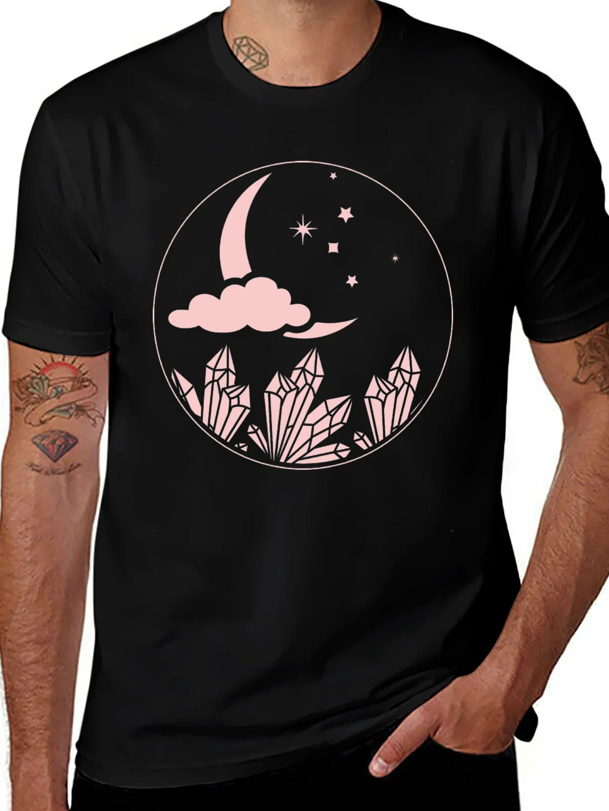 Moon Crystal Graphic Tee - Black Cotton Comfort Fit