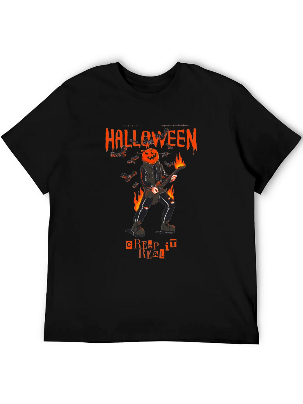 Halloween Pumpkin Head Guitarist T-Shirt