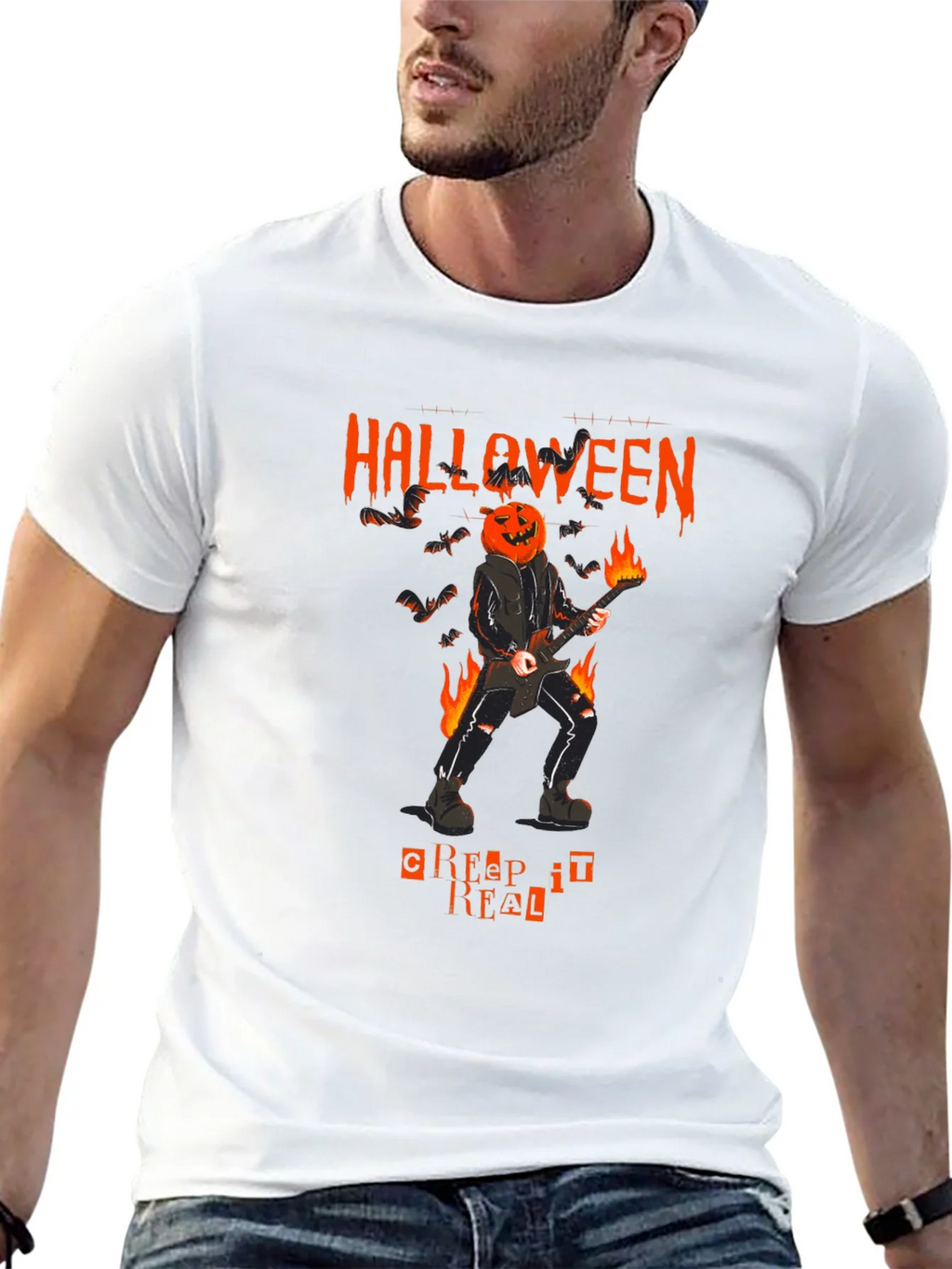 Halloween Pumpkin Head Guitarist T-Shirt
