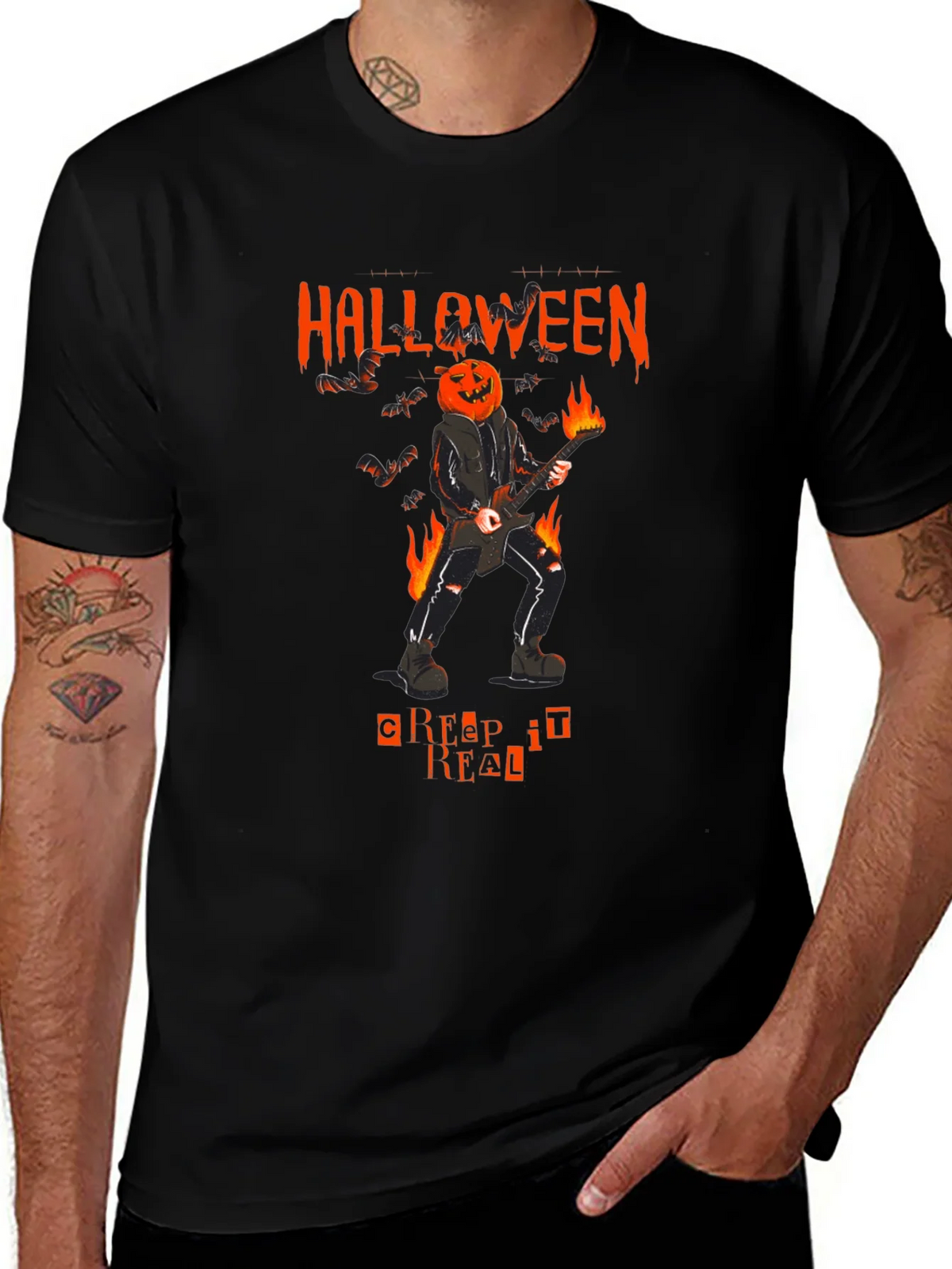 Halloween Pumpkin Head Guitarist T-Shirt