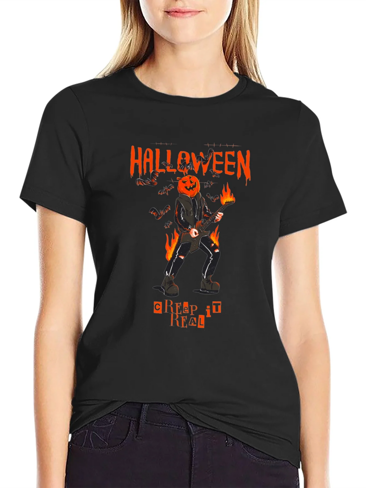 Halloween Pumpkin Head Guitarist T-Shirt