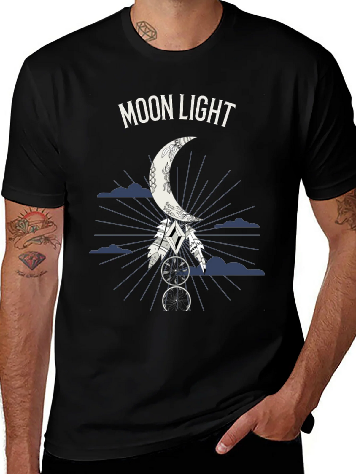 Moonlight Graphic Tee - Dreamcatcher Design - Black T-Shirt