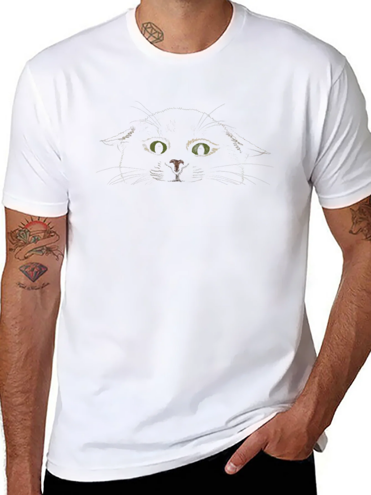 Black Cat Peeking Graphic T-Shirt - Mens