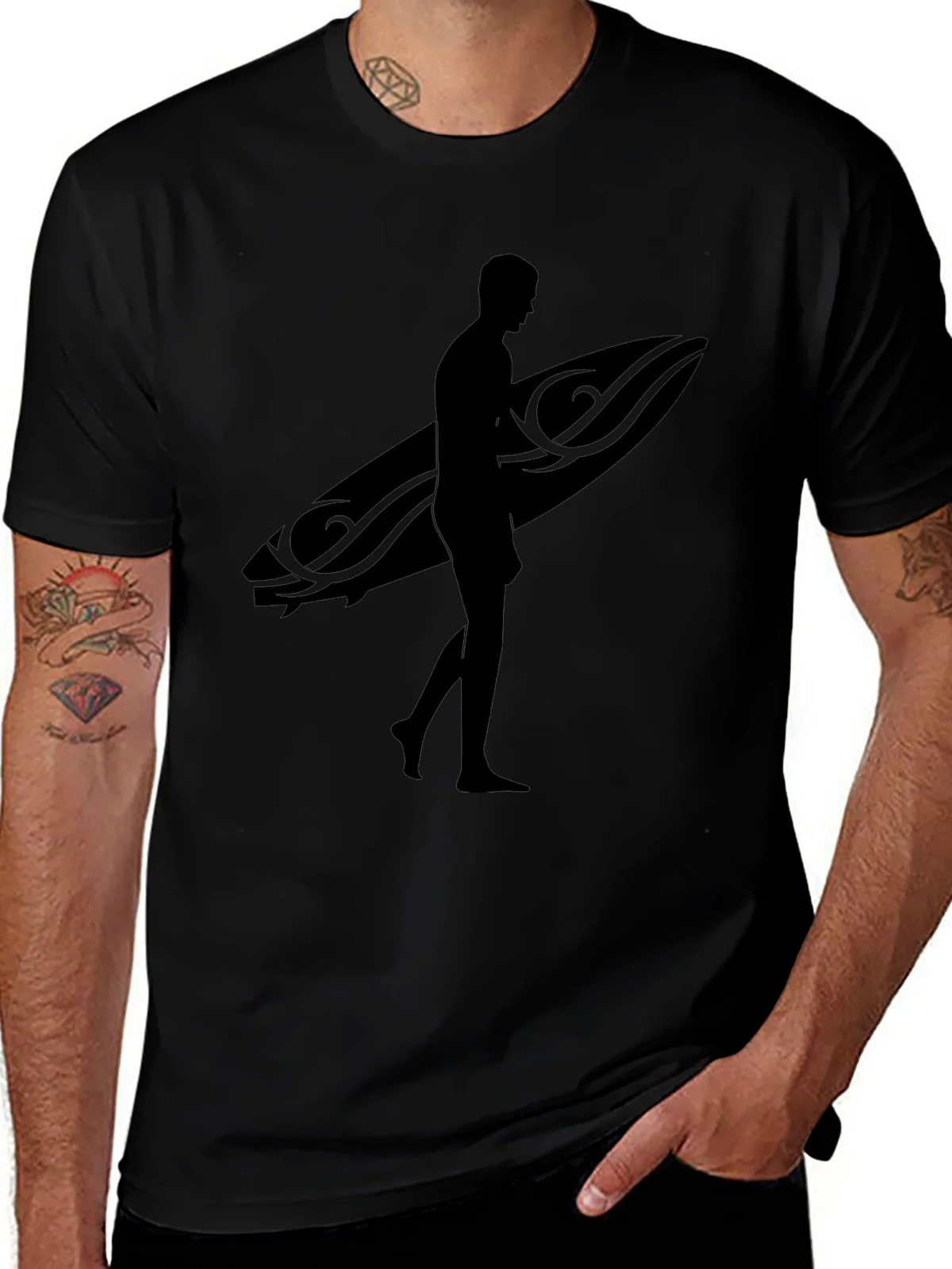 Black Surfer Silhouette T-Shirt
