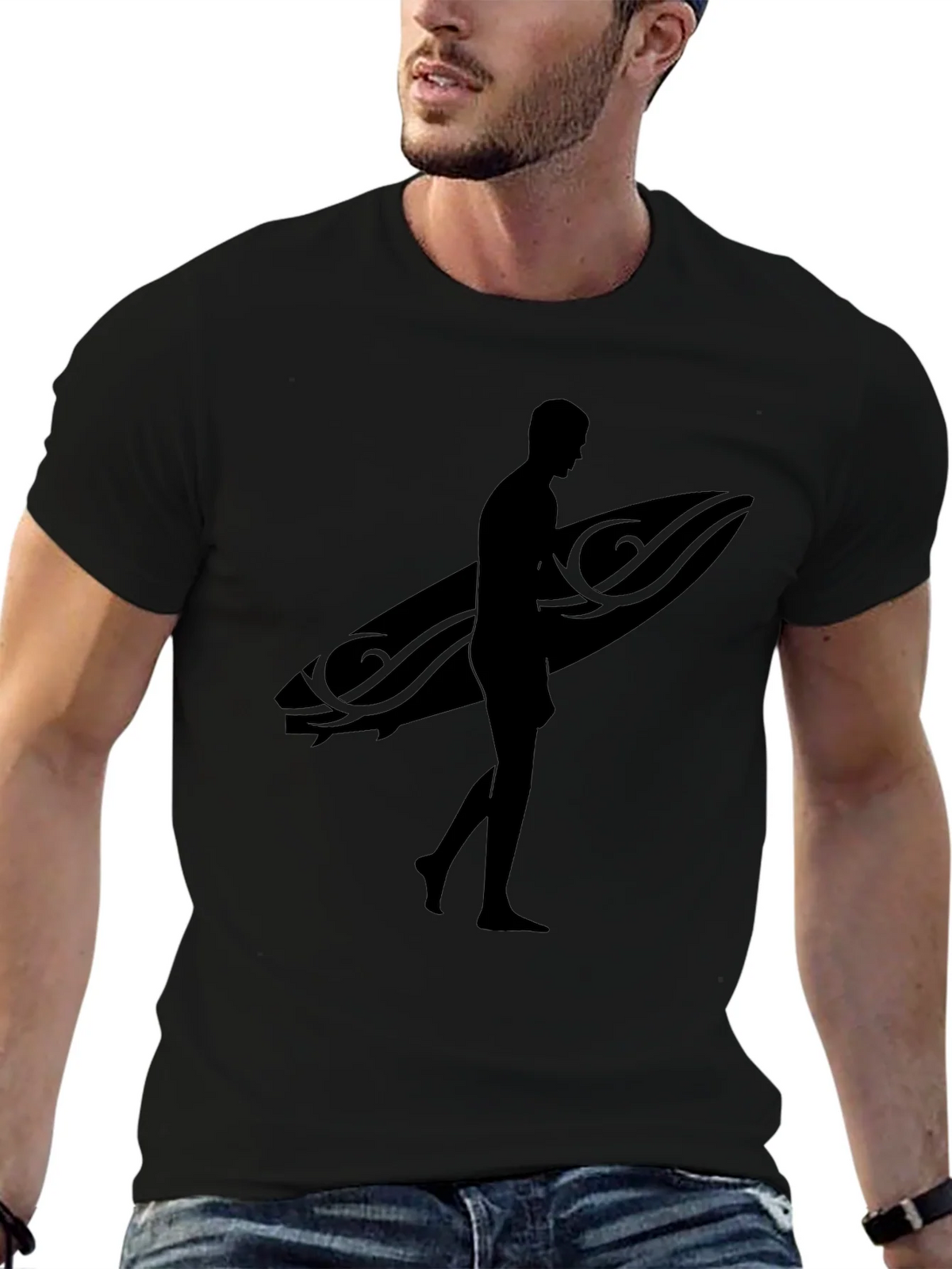 Black Surfer Silhouette T-Shirt